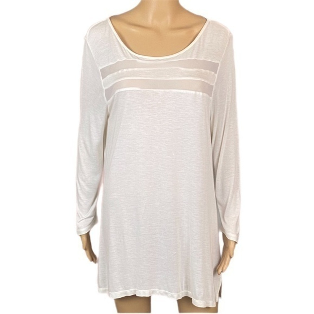 ANN TAYLOR off-white soft and stretchy tunic shirt with sheer panels. Large.NWT